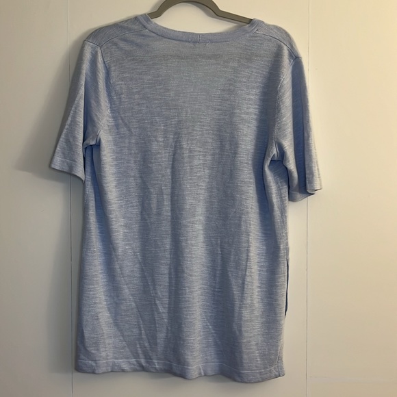 J. Jill Short Sleeve Linen Blend Cardigan Top Size S Blue 3 Button Front Pockets - Picture 2 of 8